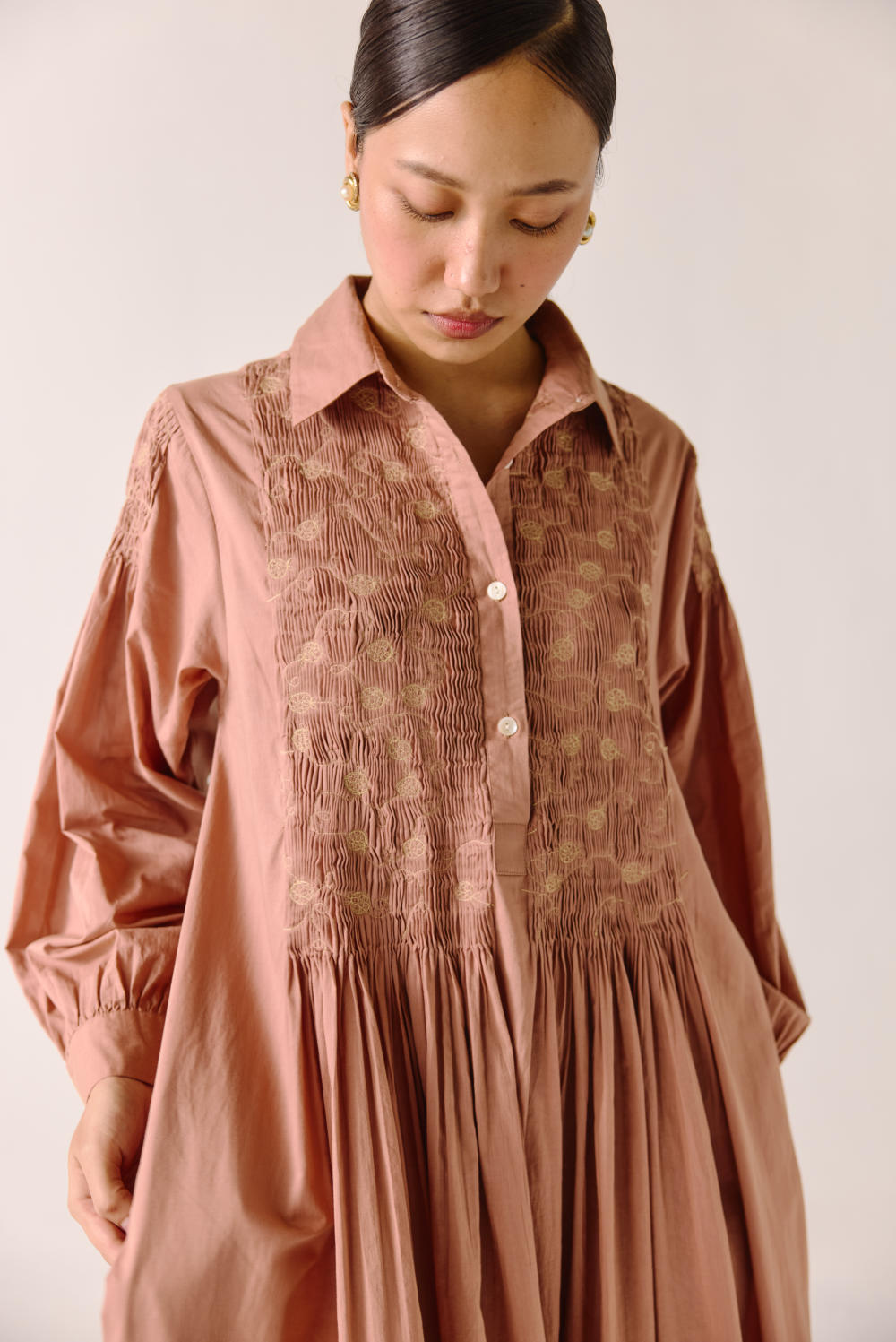 Noreen dress-Peach Anaar Emb