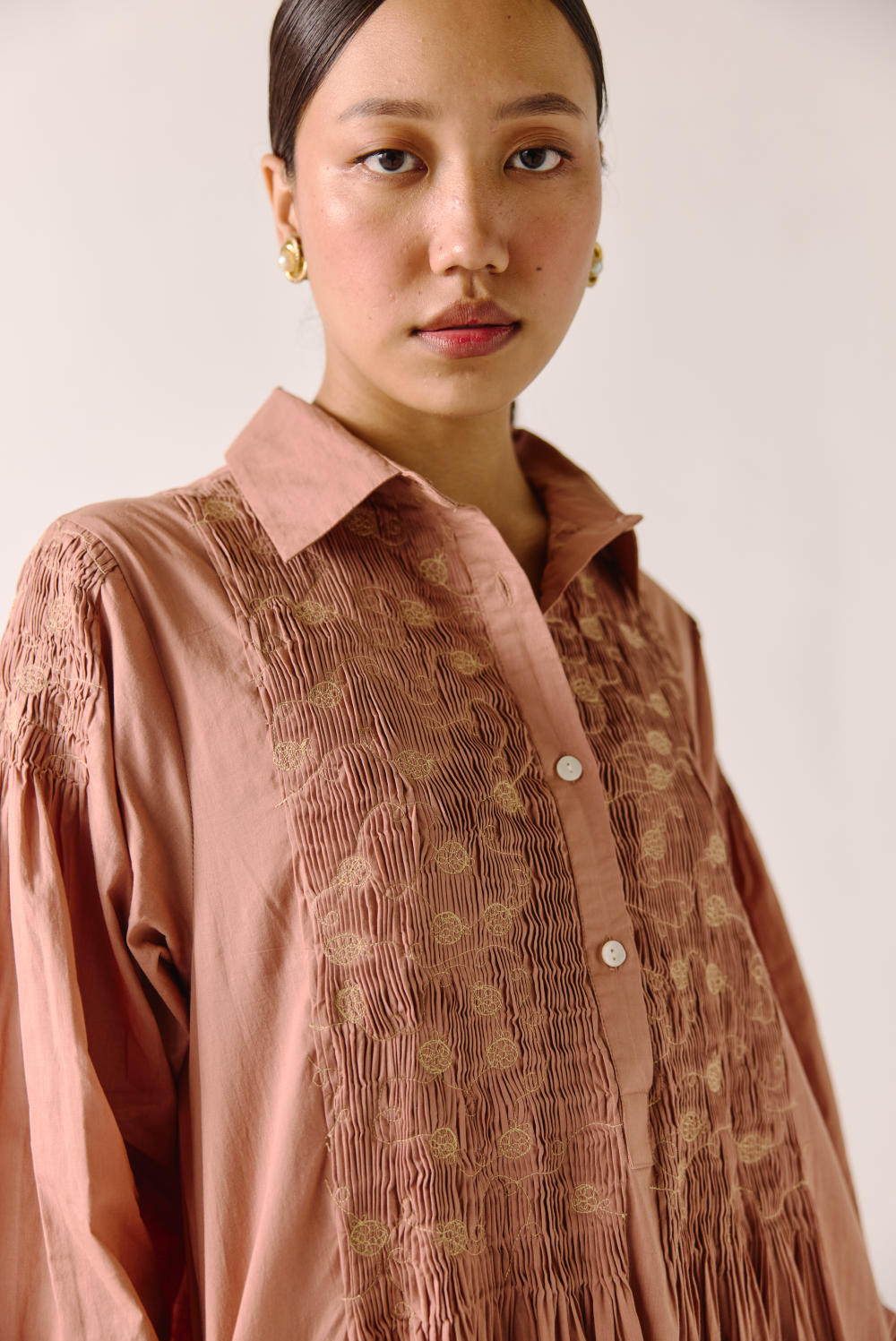 Noreen dress-Peach Anaar Emb