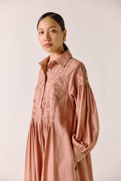 Noreen dress-Peach Anaar Emb