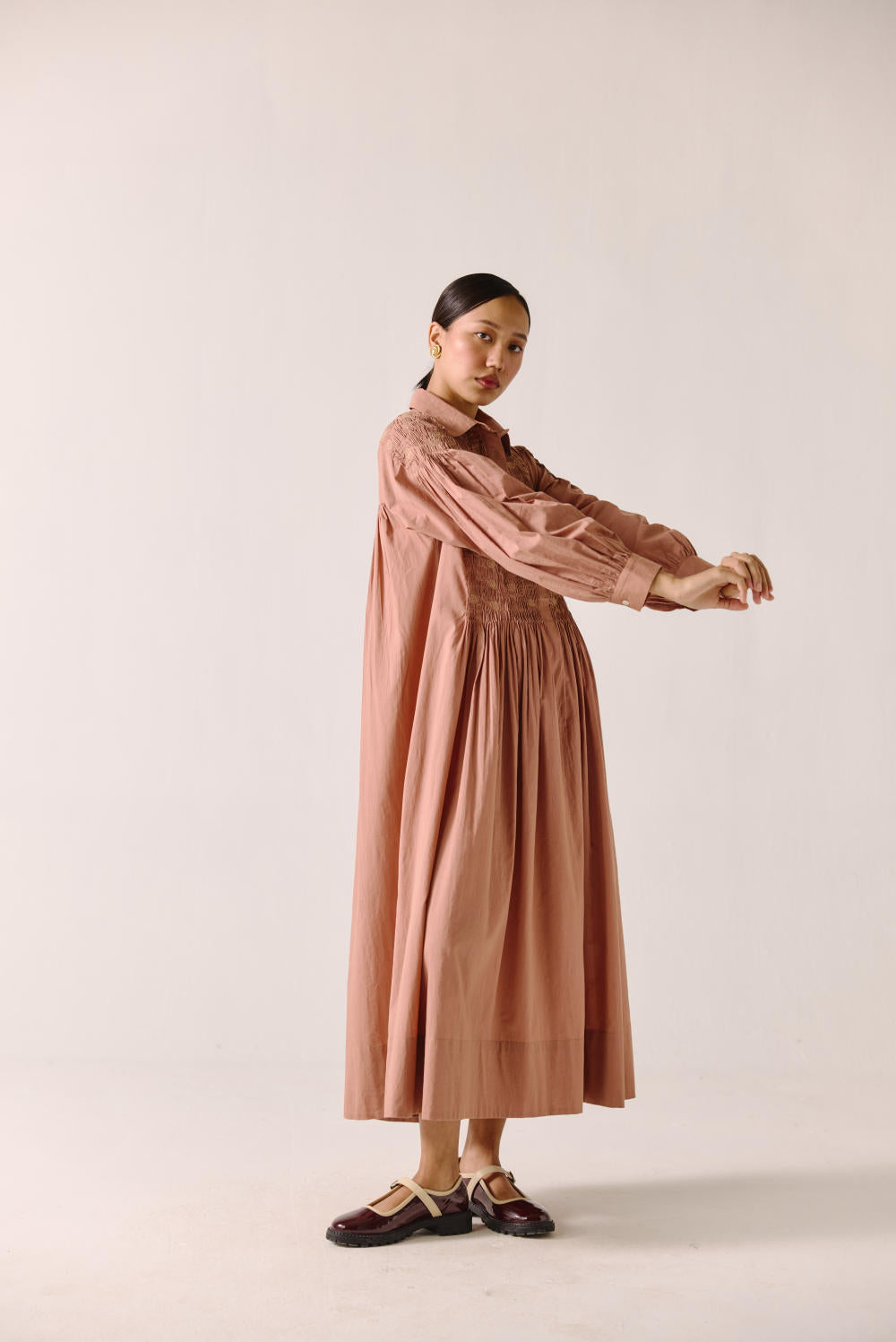 Noreen dress-Peach Anaar Emb