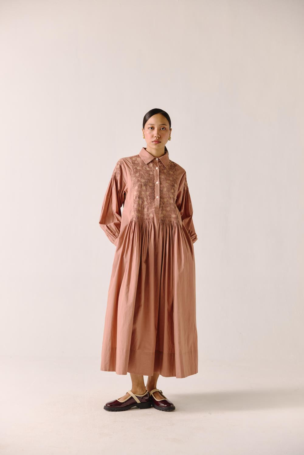 Noreen dress-Peach Anaar Emb