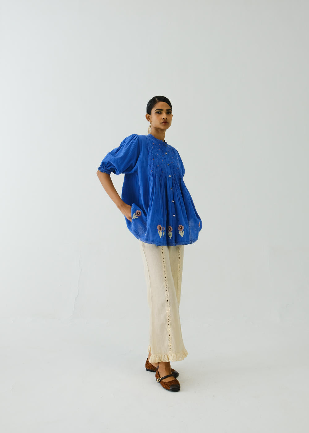 Nova Top-Electric Blue Flower Applique
