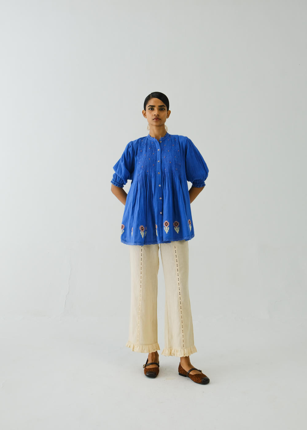 Nova Top-Electric Blue Flower Applique