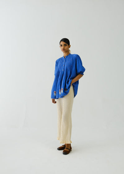 Nova Top-Electric Blue Flower Applique