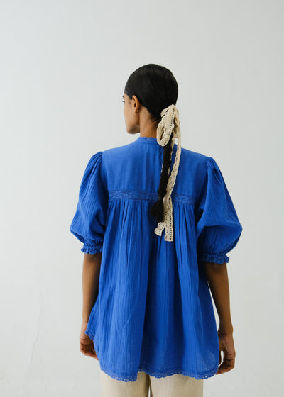 Nova Top-Electric Blue Flower Applique