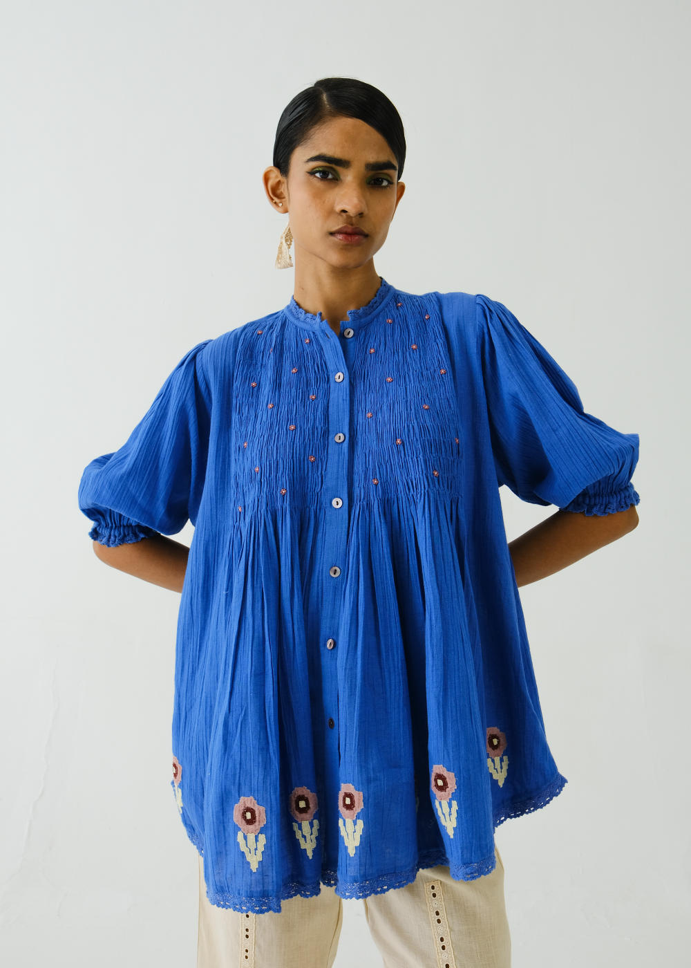 Nova Top-Electric Blue Flower Applique