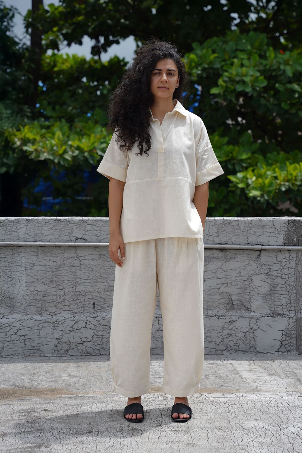 Oatmeal Ekin Shirt & Hera Cotton Co-Ord Set (2 PCS)