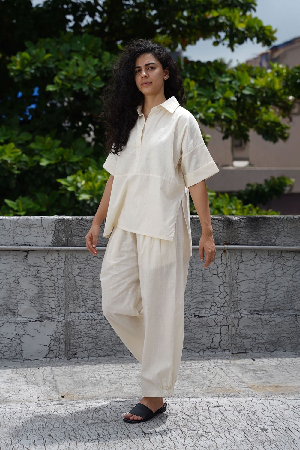 Oatmeal Ekin Shirt & Hera Cotton Co-Ord Set (2 PCS)