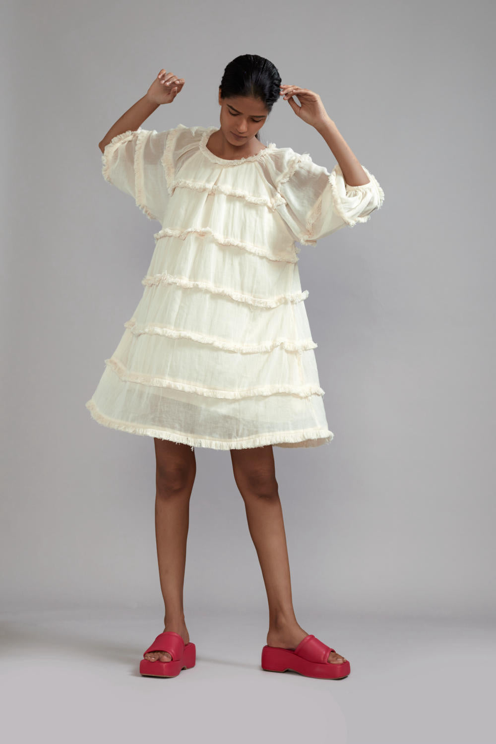 Off-White Fringed Short Dress