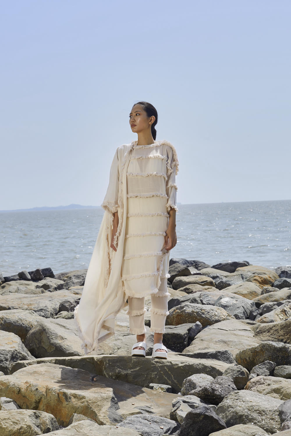 Off-White Tassle Tier Tunic Set (3 PCS)