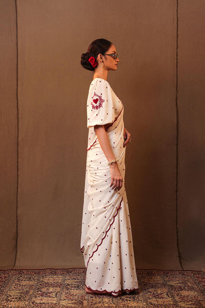 Off-White Heart EMP Saree Blouse Set (2 PCS)