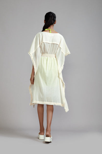Off-White wIth Neon Green Fringed Kaftan