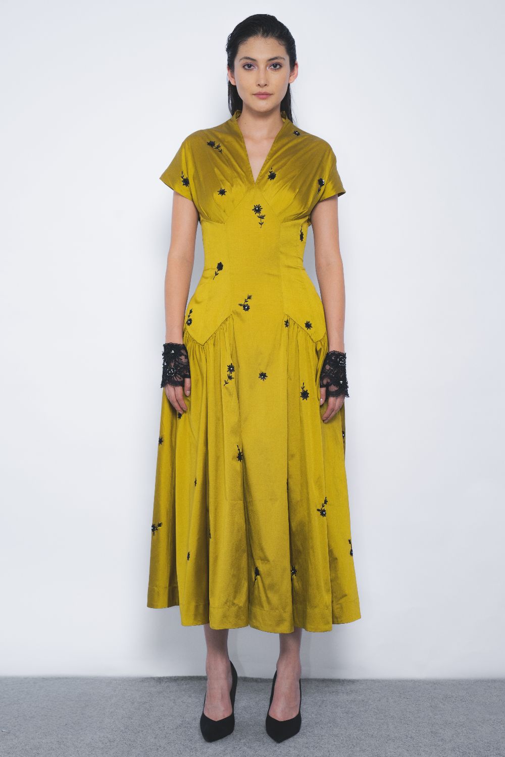 Oka Midi Dress - Mustard and Black