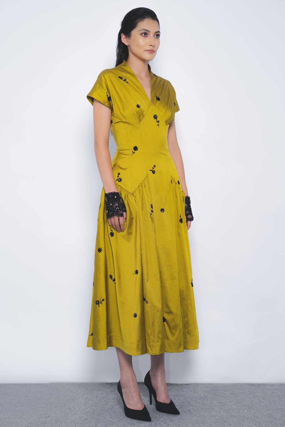 Oka Midi Dress - Mustard and Black