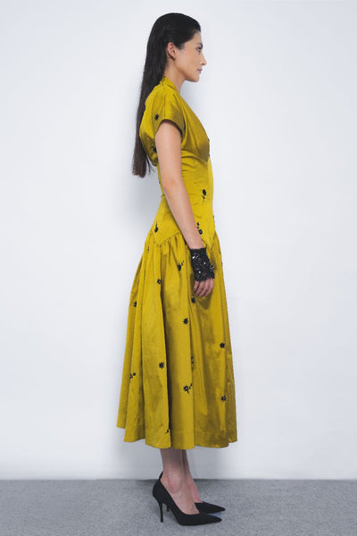 Oka Midi Dress - Mustard and Black