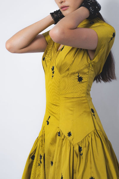 Oka Midi Dress - Mustard and Black