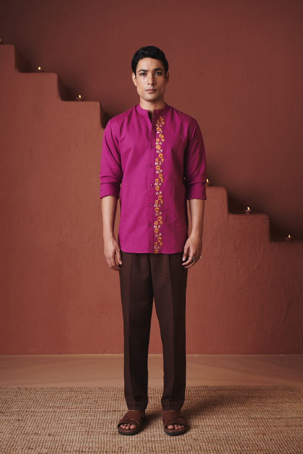 Orchid Co Linen Men's Band Collar Shirt – Slim Fit