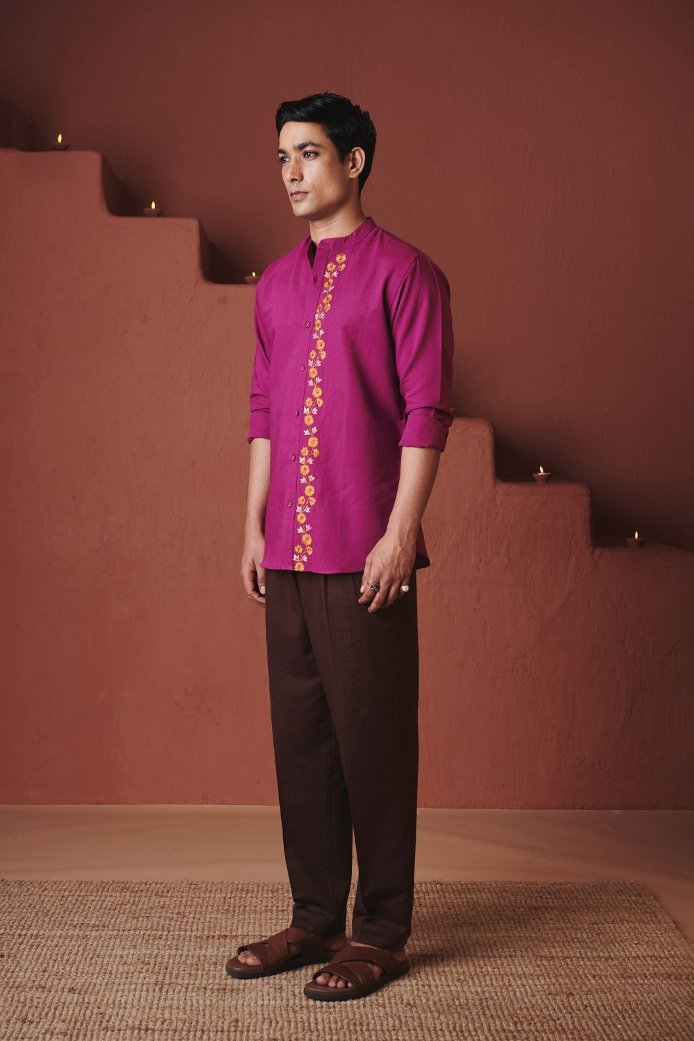 Orchid Co Linen Men's Band Collar Shirt – Slim Fit