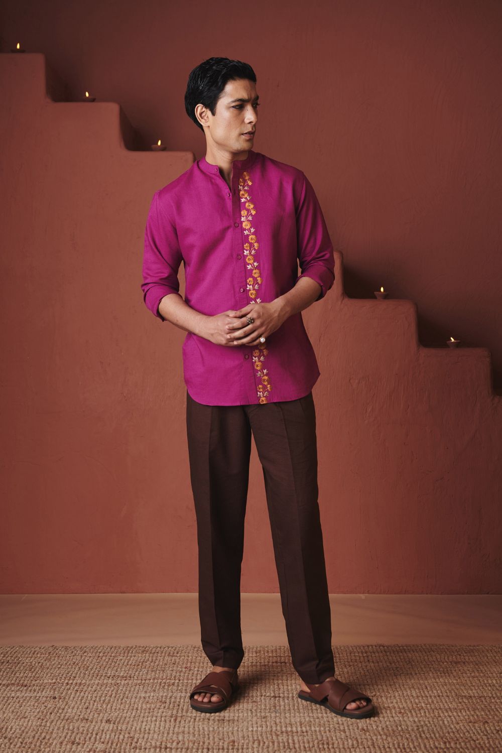 Orchid Co Linen Men's Band Collar Shirt – Slim Fit