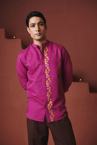Orchid Co Linen Men's Band Collar Shirt – Slim Fit