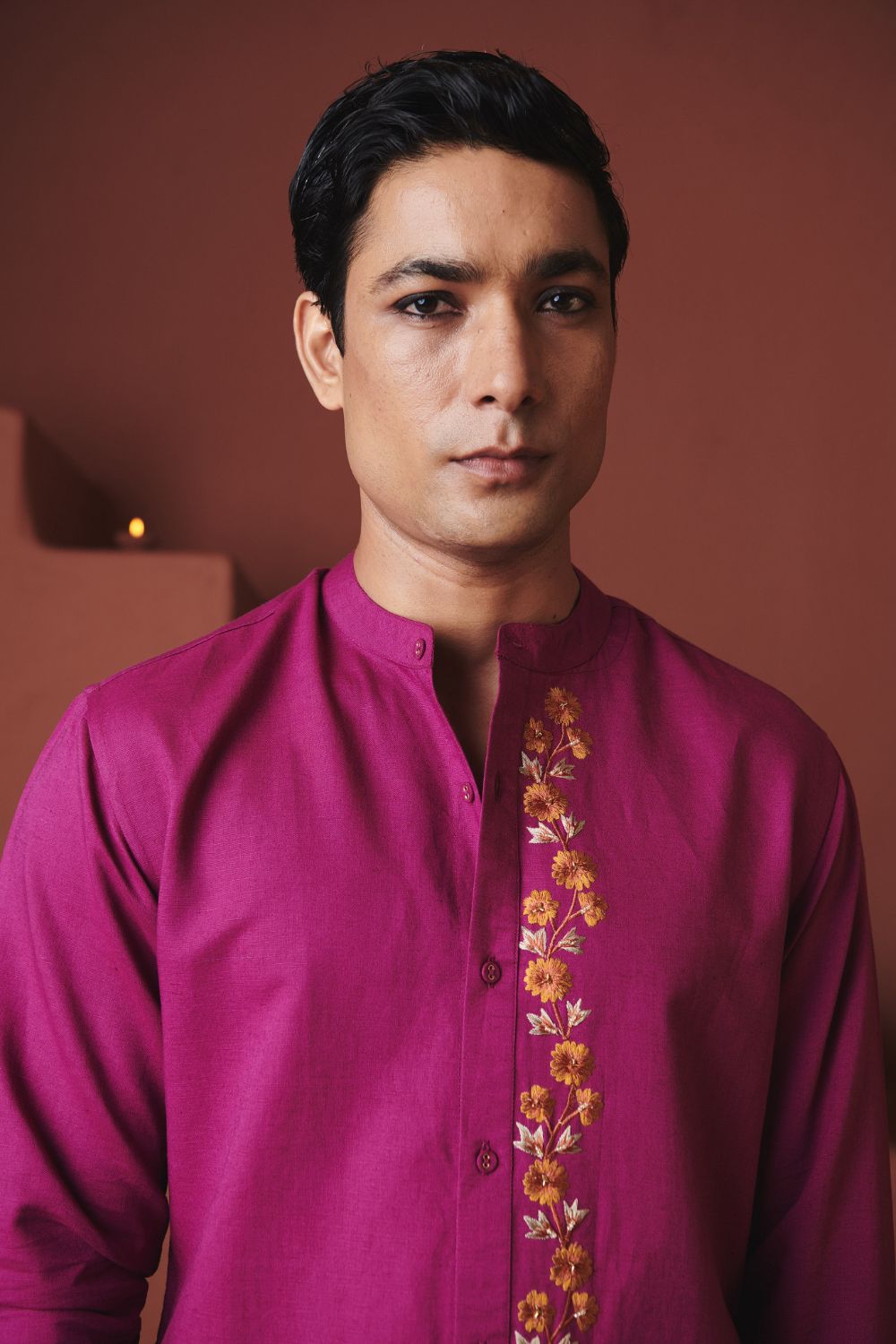 Orchid Co Linen Men's Band Collar Shirt – Slim Fit