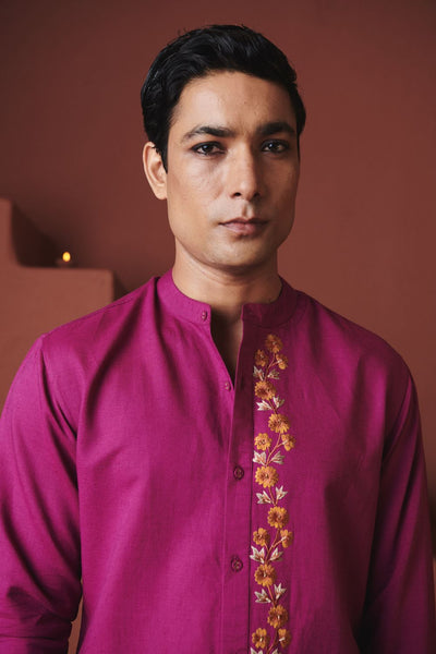 Orchid Co Linen Men's Band Collar Shirt – Slim Fit