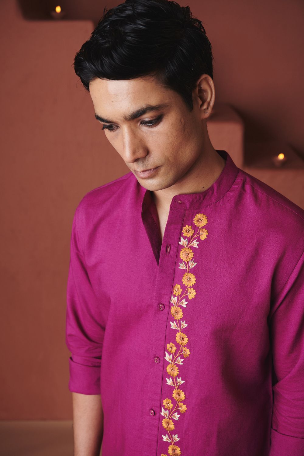 Orchid Co Linen Men's Band Collar Shirt – Slim Fit
