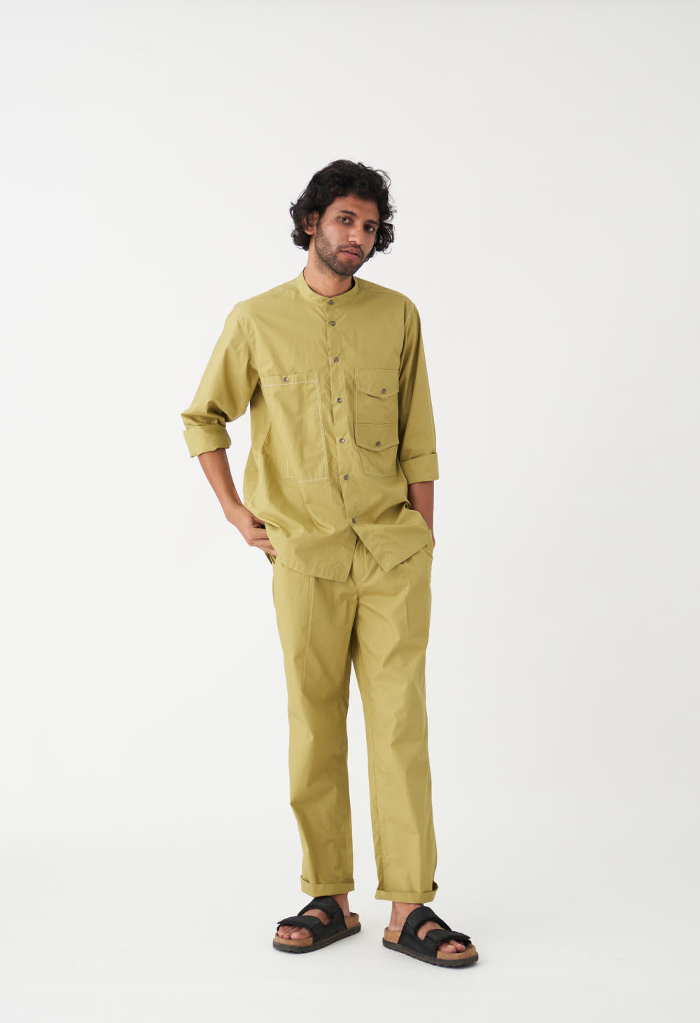 FRONT PLEATE PANT - MOSS GREEN