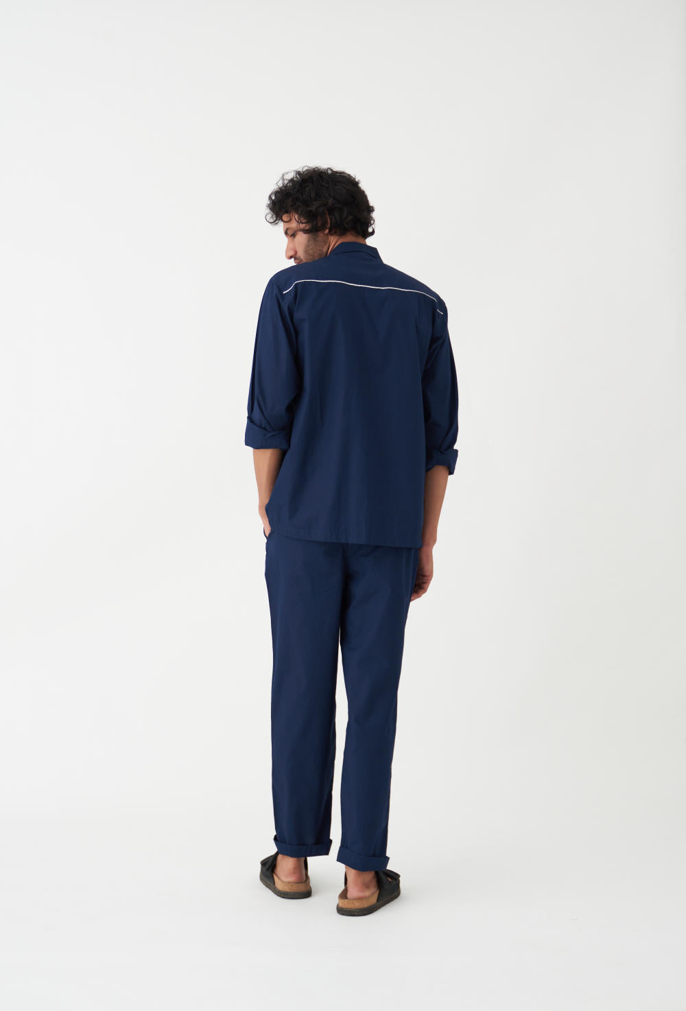 FRONT PLEAT PANT - NAVY - POPLIN