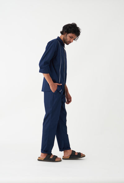 PIPING DETAIL SHIRT CO-ORD - NAVY