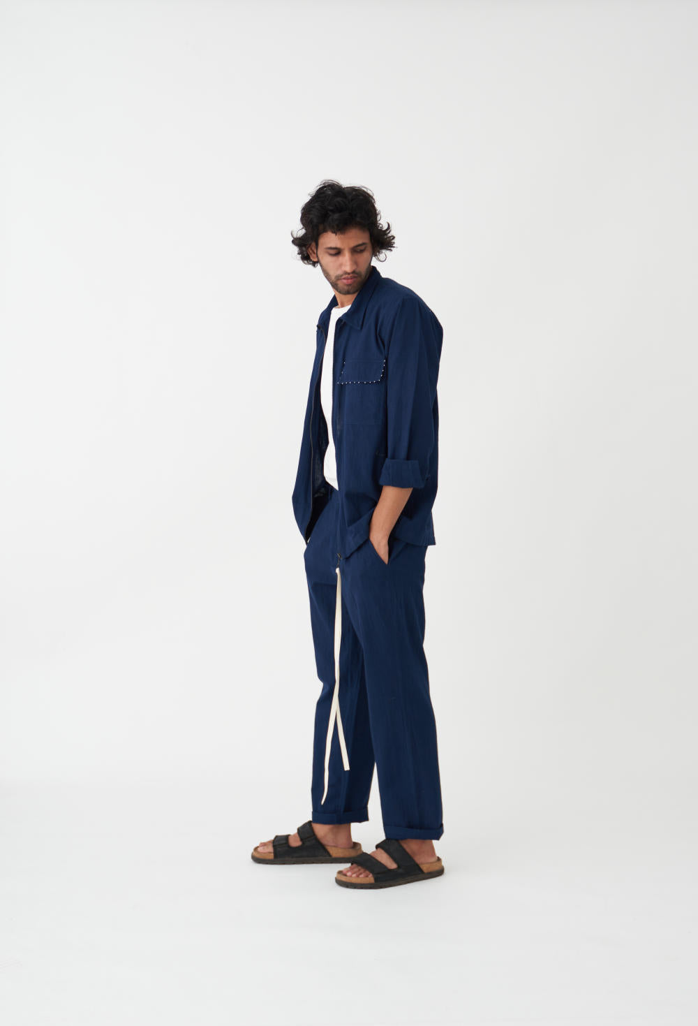 FRONT PLEATED PANT - NAVY