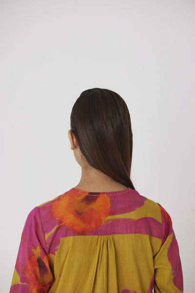PINK MUSTARD POPPIES SHORT KURTA SET