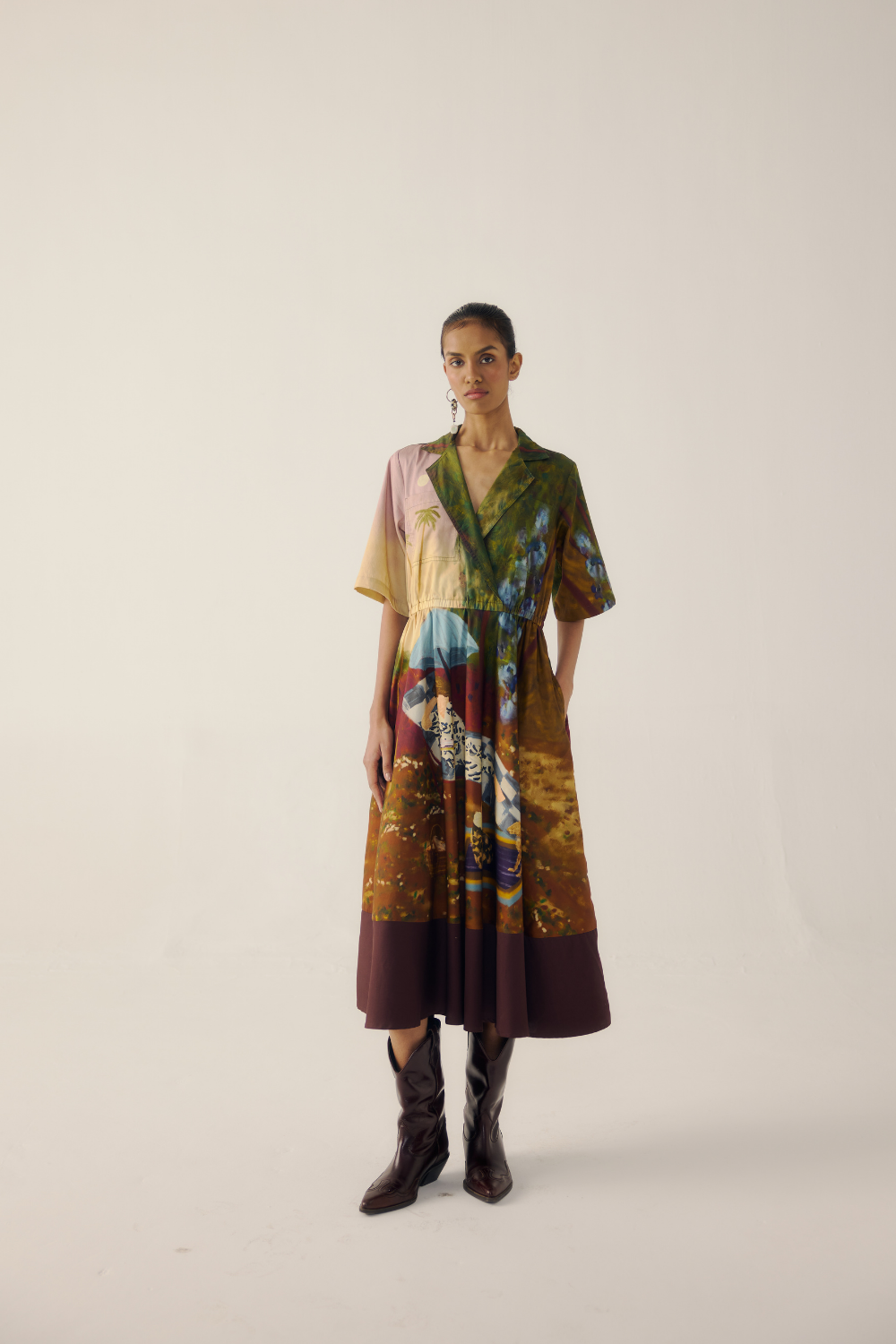 PRINT BLOCKED DRESS-Lakeside