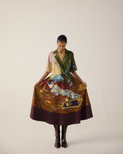 PRINT BLOCKED DRESS-Lakeside