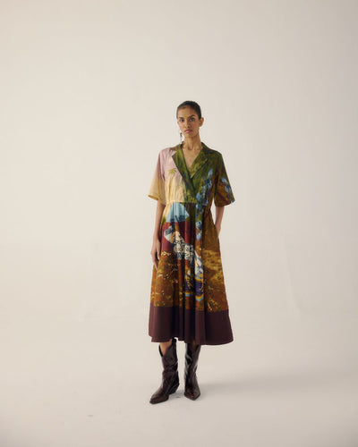 PRINT BLOCKED DRESS-Lakeside