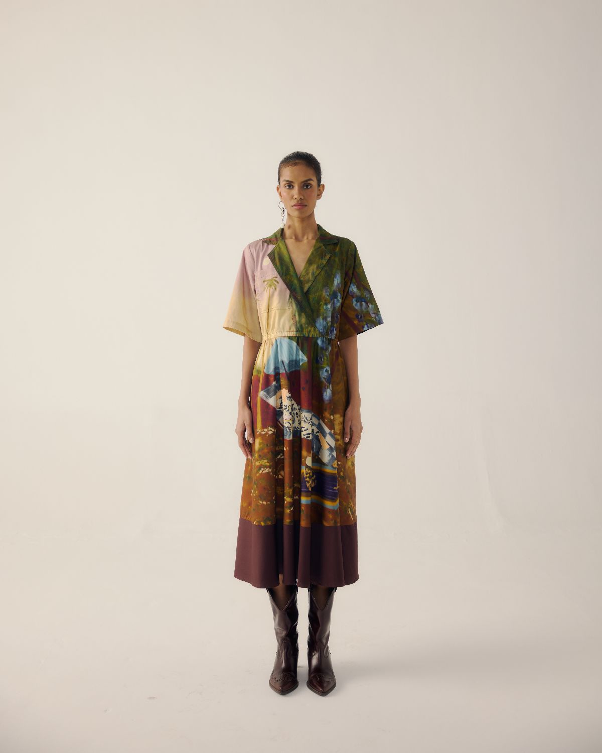 PRINT BLOCKED DRESS-Lakeside