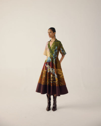 PRINT BLOCKED DRESS-Lakeside