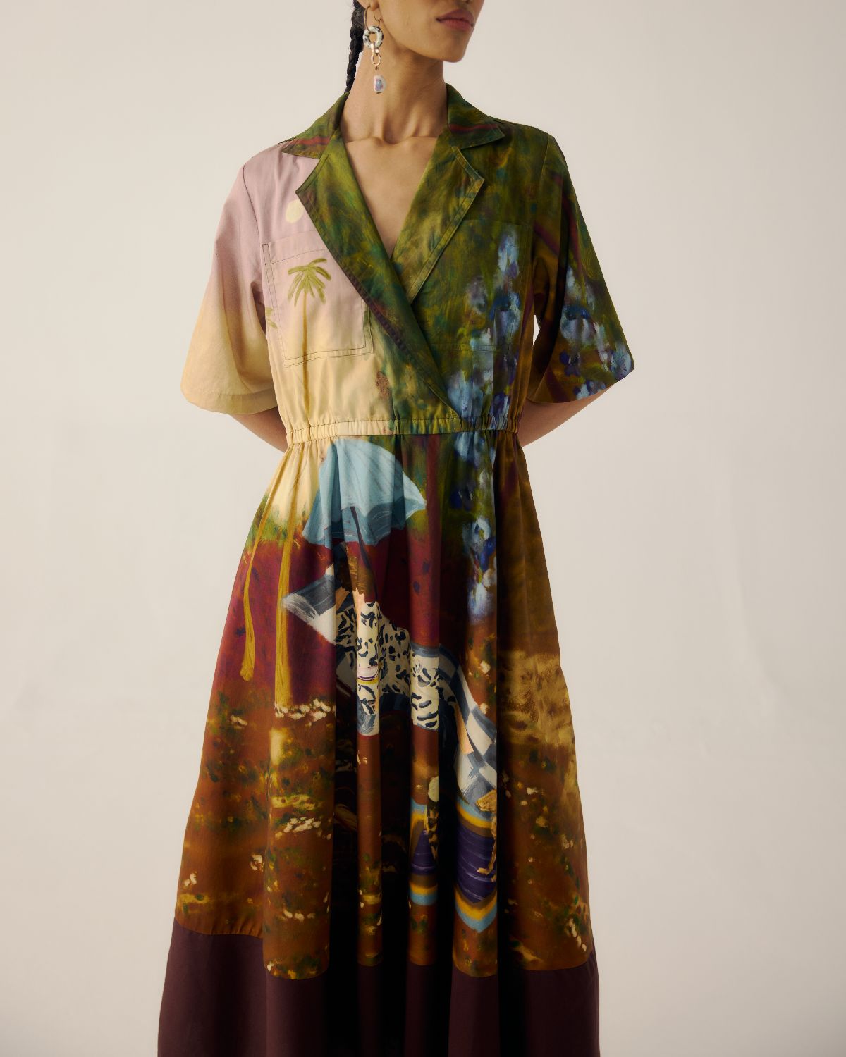 PRINT BLOCKED DRESS-Lakeside