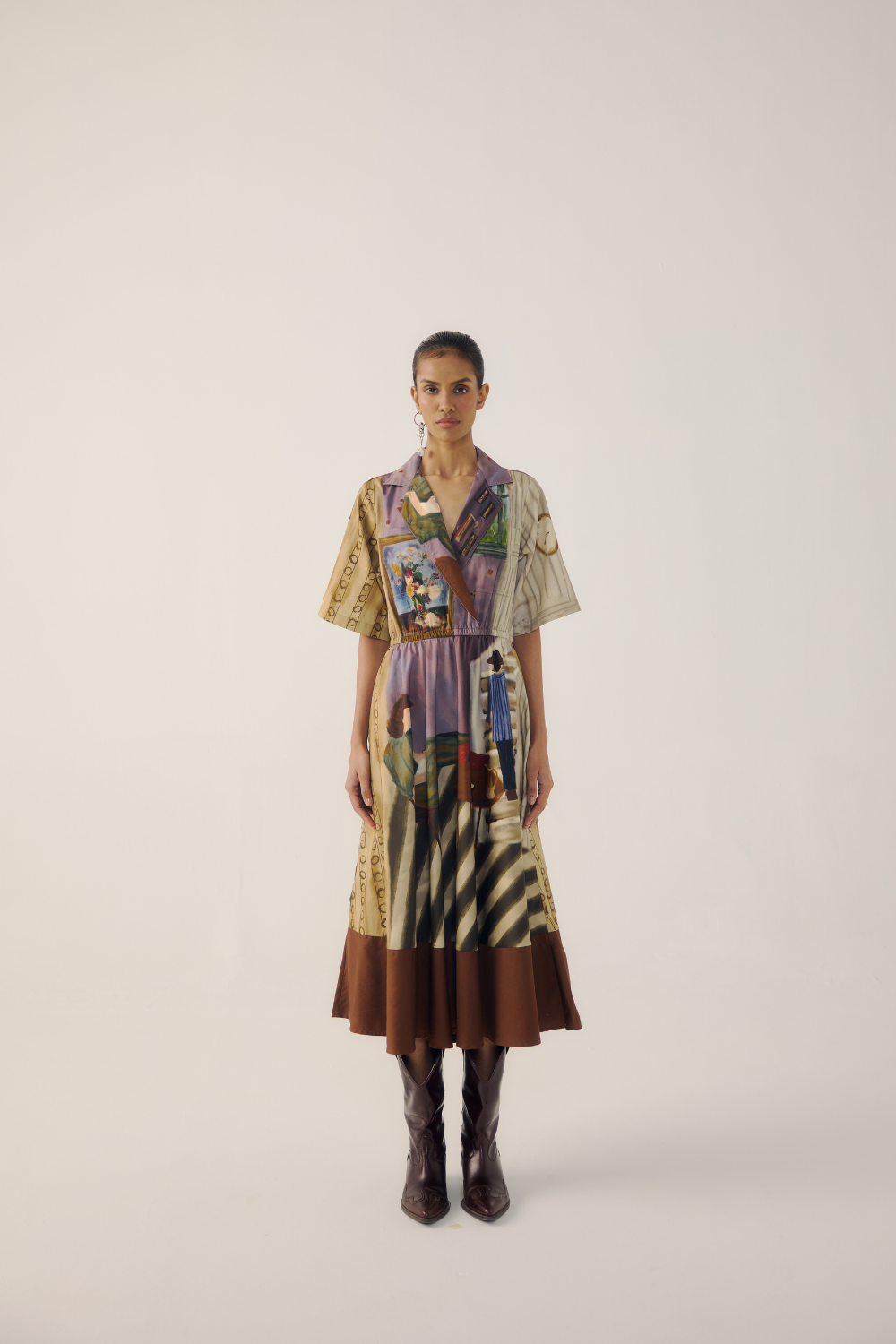 PRINT BLOCKED DRESS-Living Room