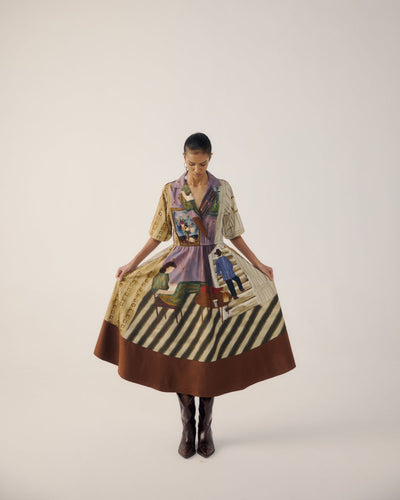 PRINT BLOCKED DRESS-Living Room