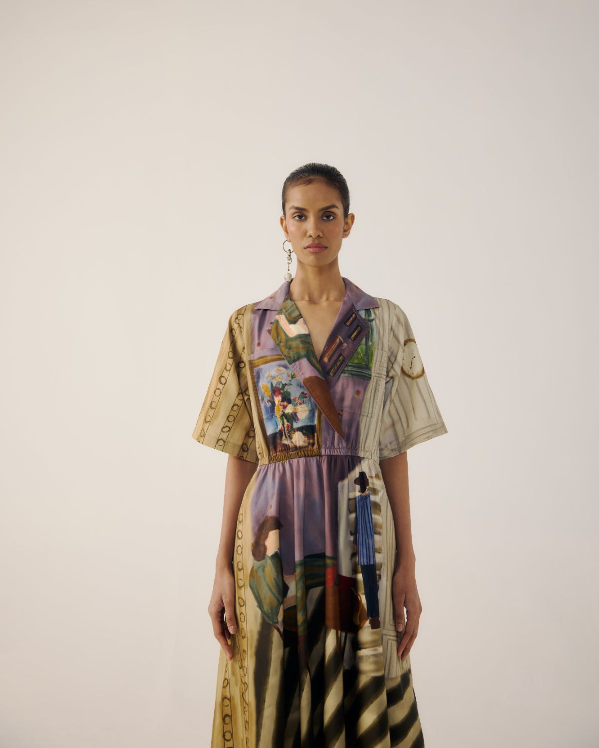 PRINT BLOCKED DRESS-Living Room