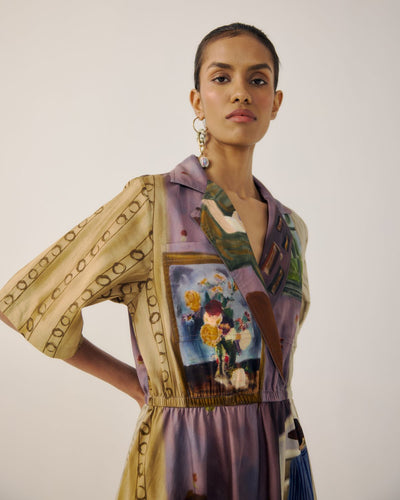 PRINT BLOCKED DRESS-Living Room