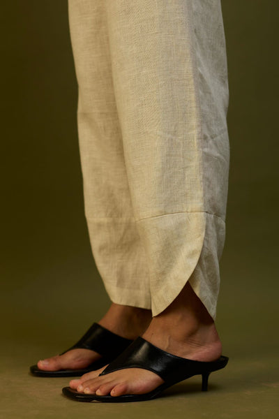Ikis Overlapping Hem Linen Pants - Off White