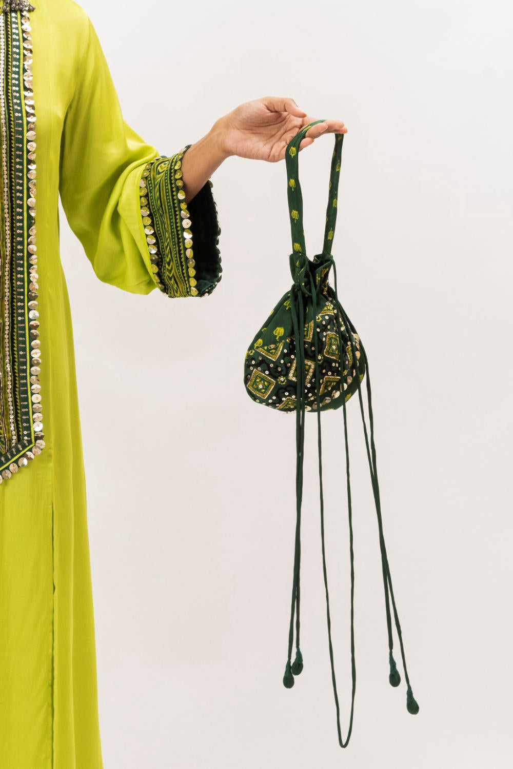 Ajrakh Handcrafted Potli - Green (2)