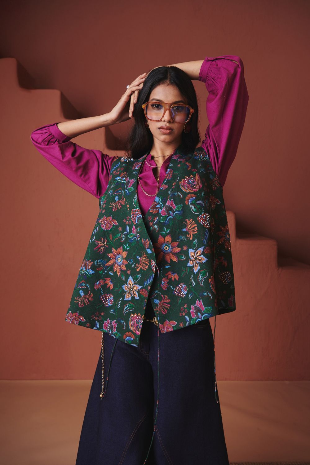 Paan Chintz Co Linen Wrap Waistcoat