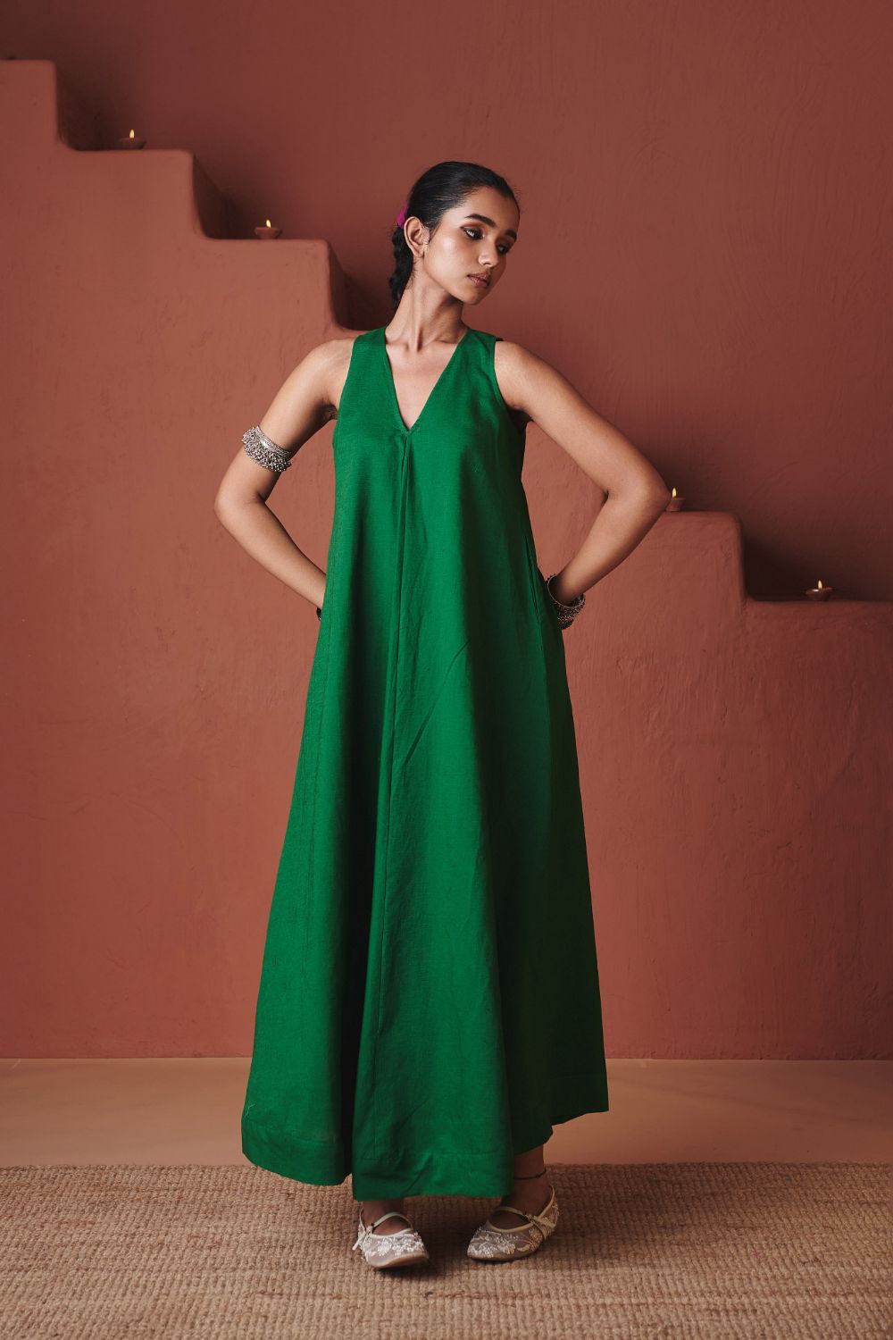 Paan Co Linen Flared Dress