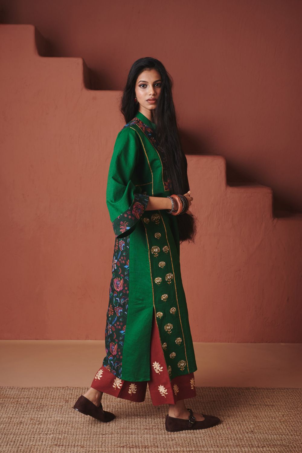 Paan Co Linen Multi Panelled Kurta Set