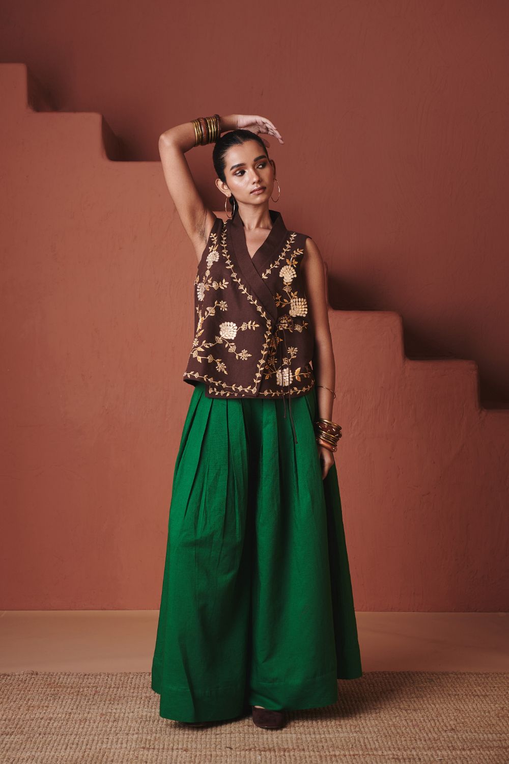 Paan Co Linen Multi Pleated Pants