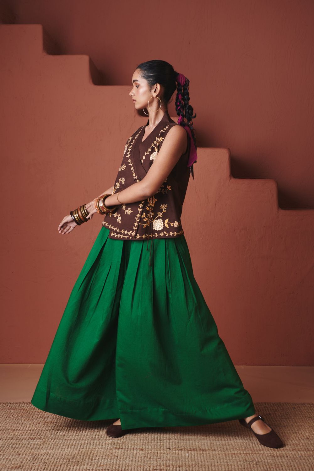 Paan Co Linen Multi Pleated Pants
