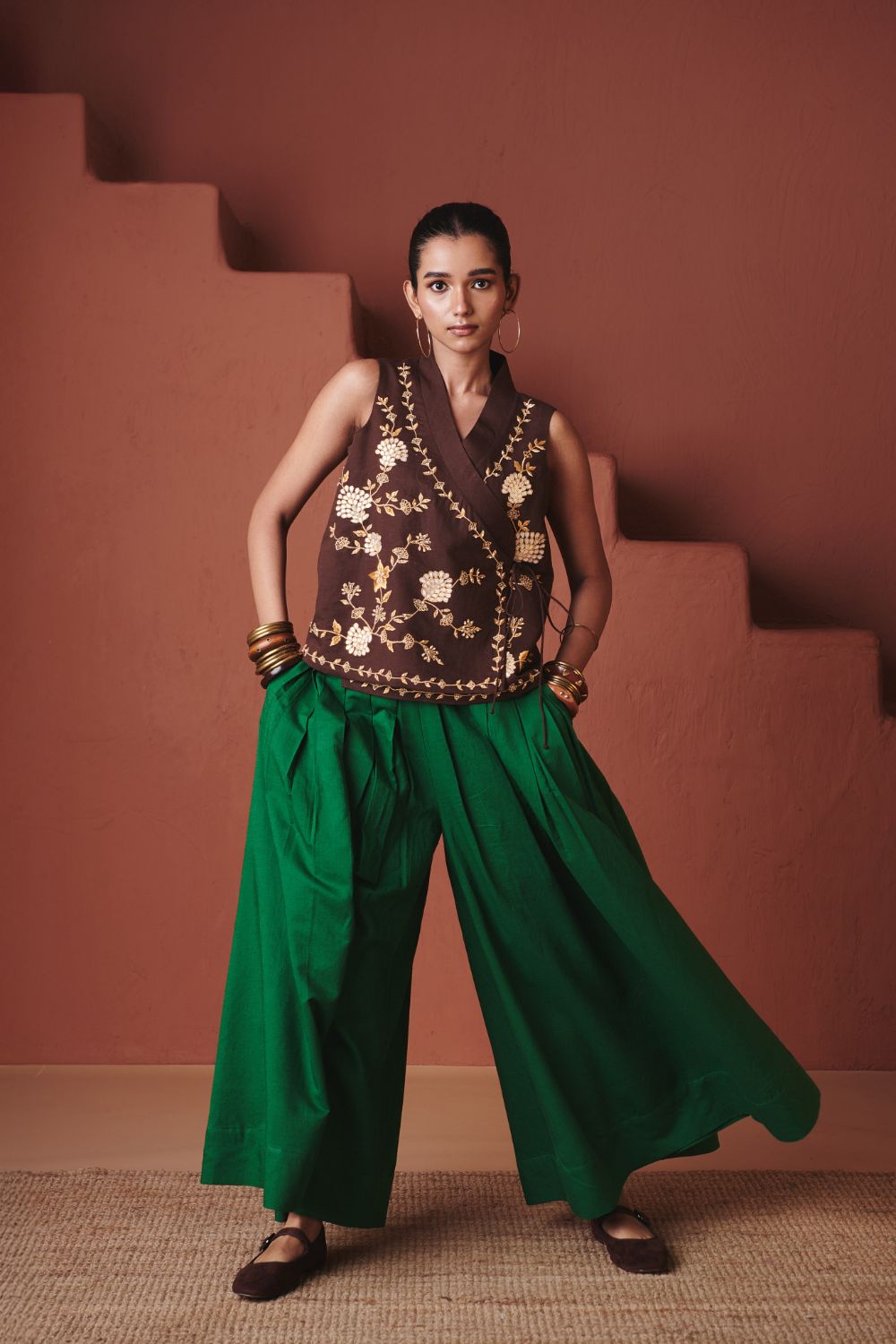 Paan Co Linen Multi Pleated Pants